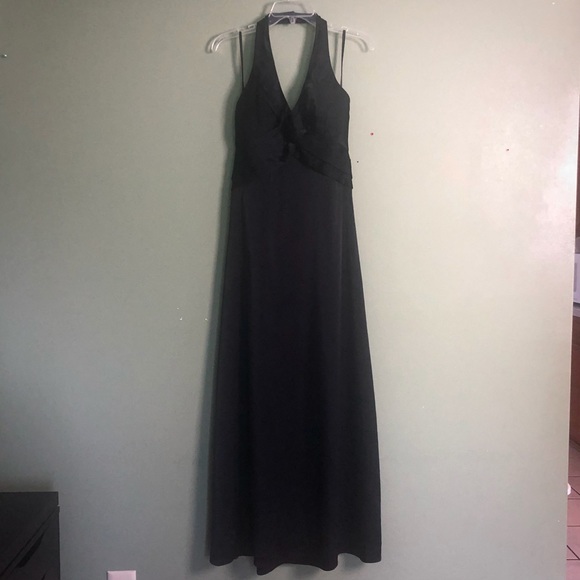 Black Satin Evening Prom Cocktail Gown Halter Top - Picture 3 of 15